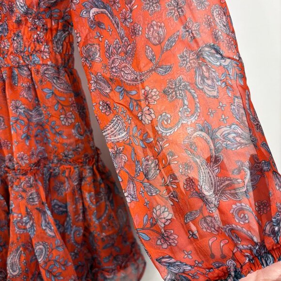 Misa Anthropologie Lorena Dress Orange Floral Chiffon Mini Ruffles - Picture 3 of 11